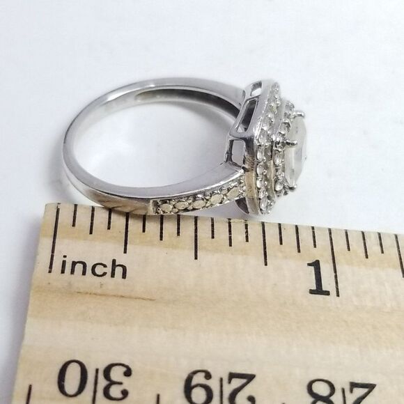 Vintager Sterling Silver Princess Cut Square Rhinestone Double Halo Ring,  6 1/2 - Picture 7 of 8